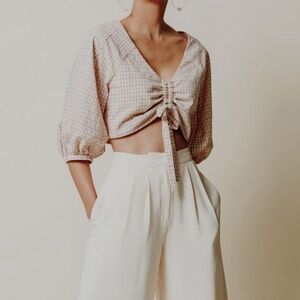 Chriselle x J.O.A Ruched Gingham Crop Top